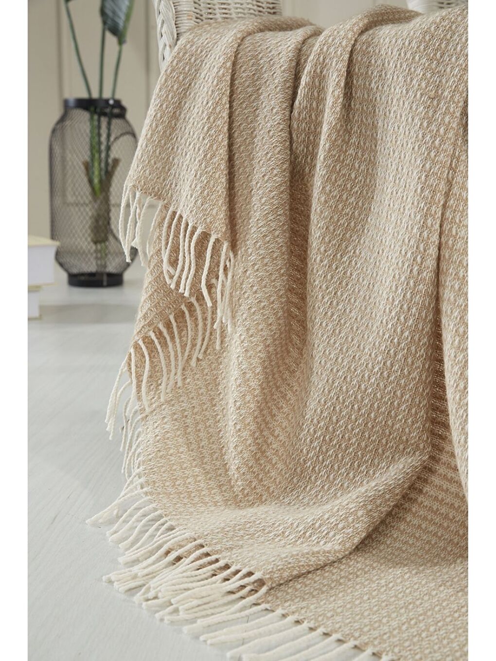 Bej Yün-Pamuk Karışımlı TV Battaniye 130x170 Bohem-5