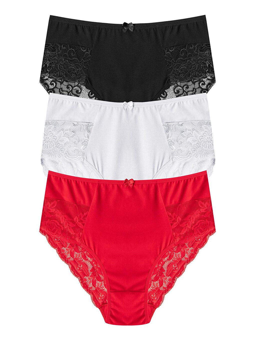 Beyaz Pamuklu Yüksek Bel Büyük Beden Paçası Dantel Kadın Külot 3'lü