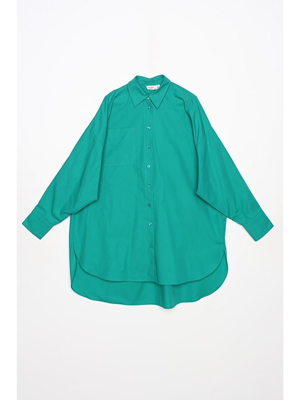 Yeşil %100 Pamuk Oversize Cepli Gömlek Tunik-4