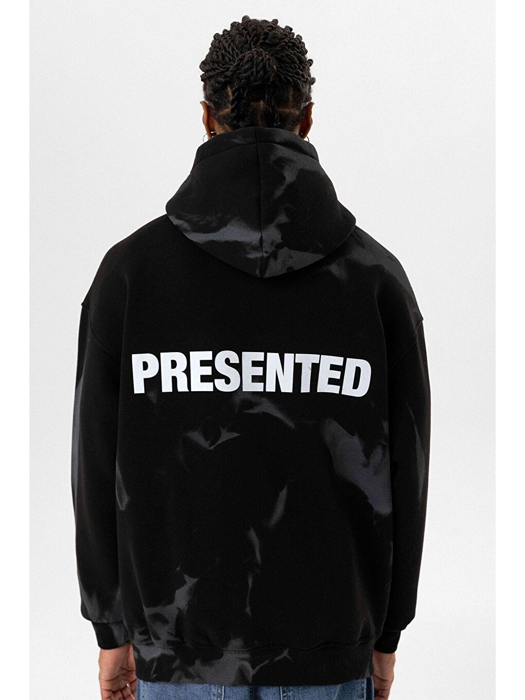 Renk Detaylı Kapüşonlu Oversize Erkek Hoodie Siyah-3