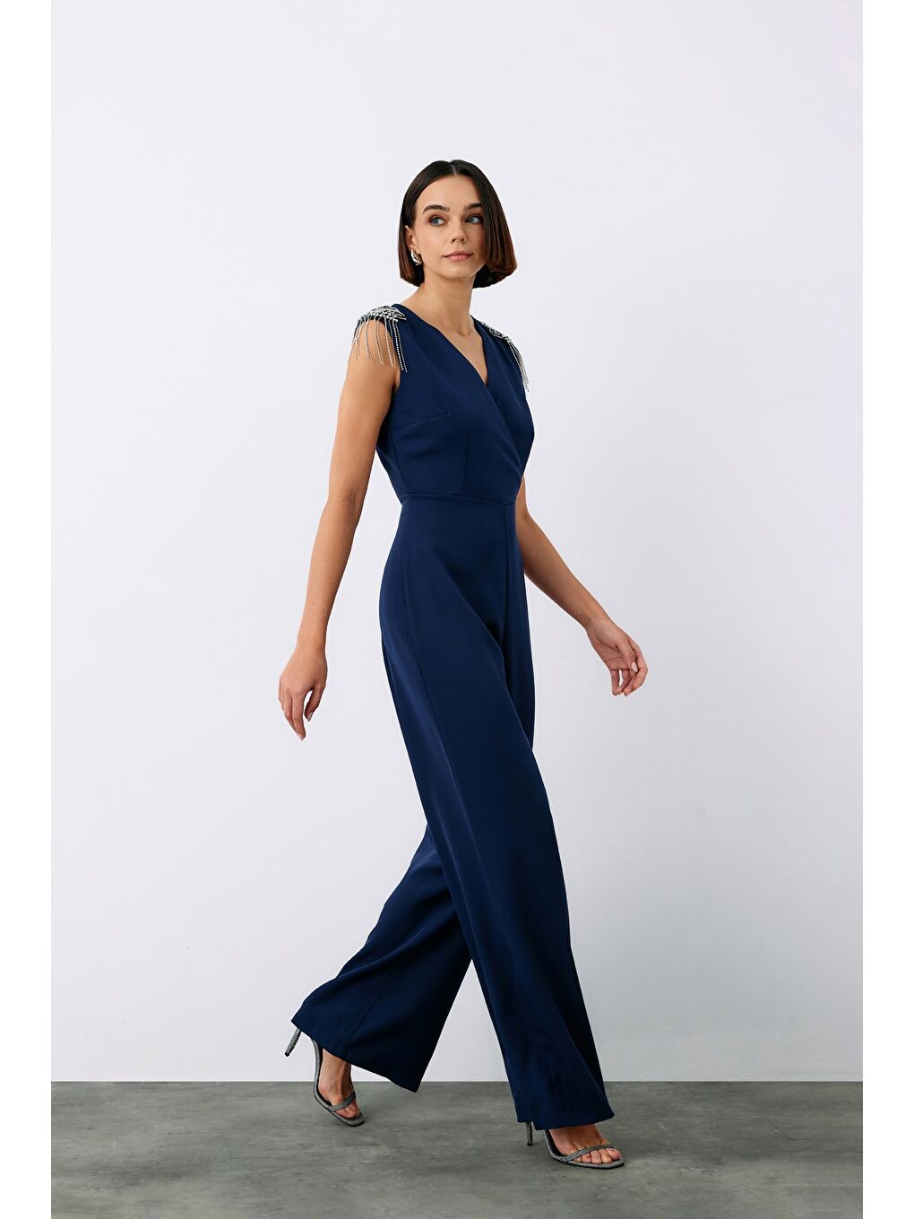 Aksesuar Detaylı Tulum - Lacivert-1