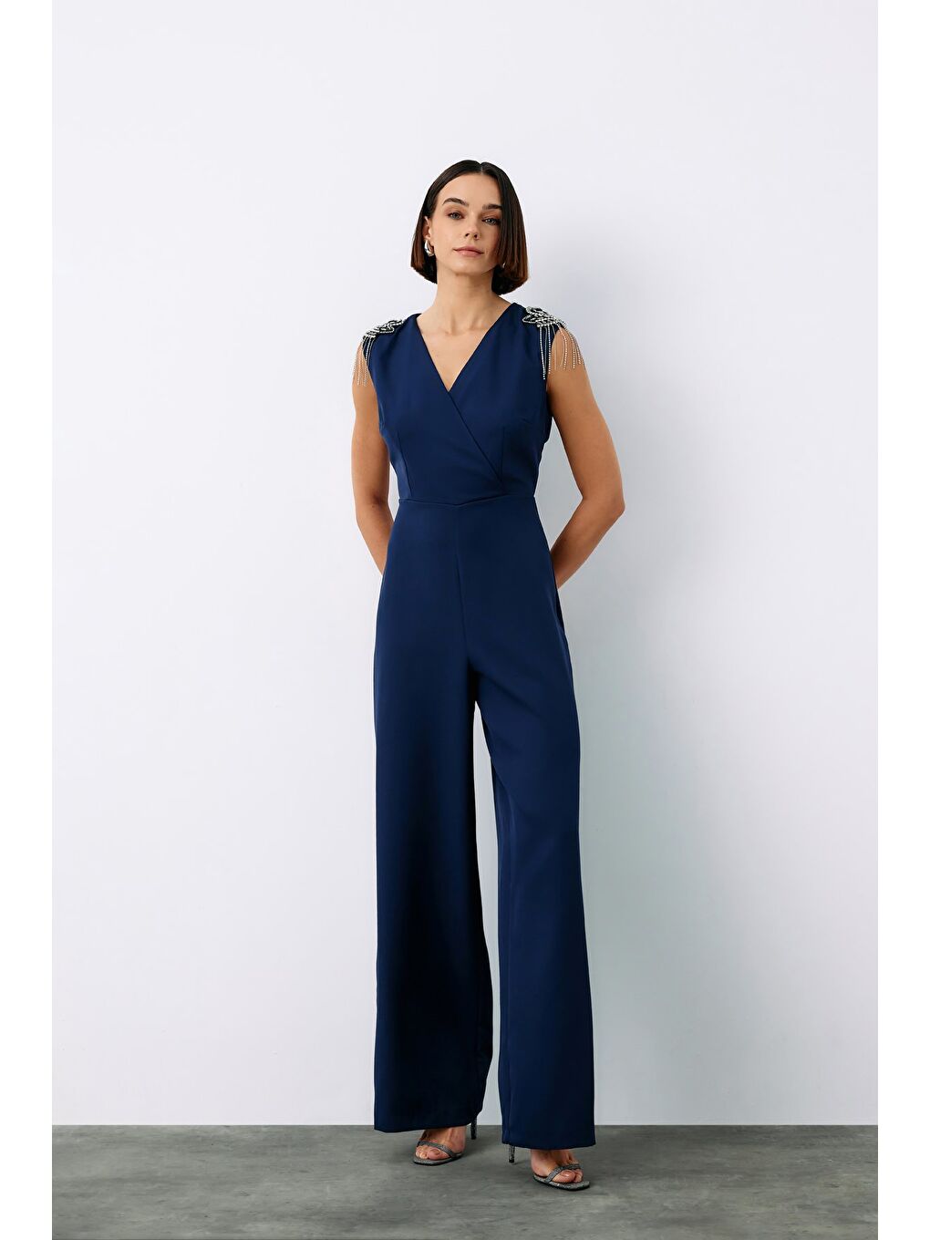 Aksesuar Detaylı Tulum - Lacivert-2