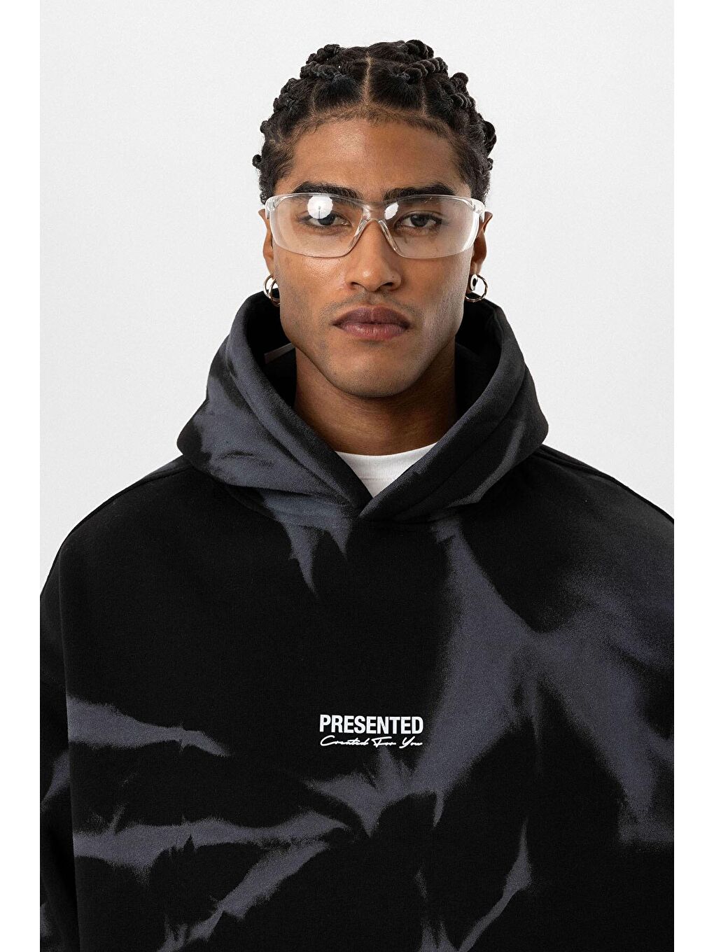 Renk Detaylı Kapüşonlu Oversize Erkek Hoodie Siyah-4