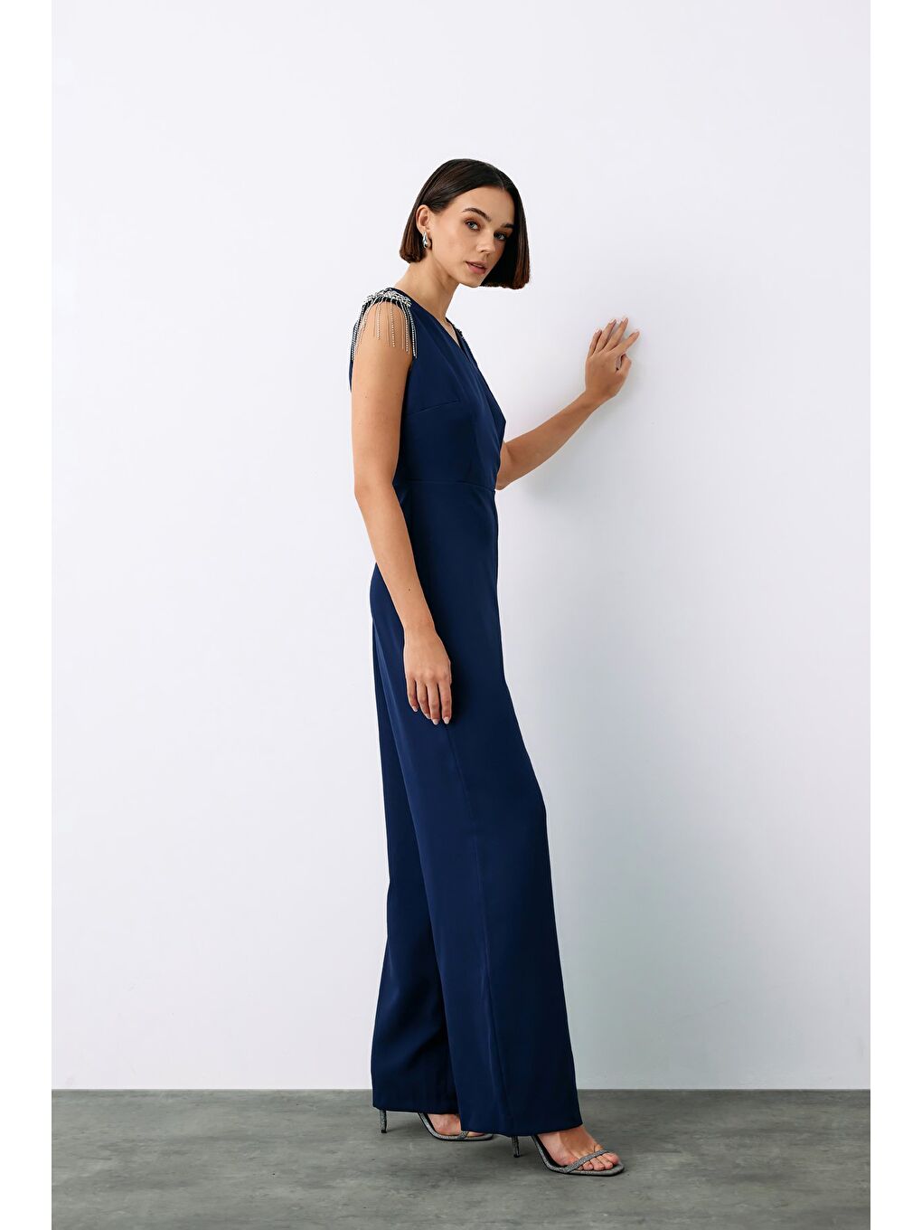 Aksesuar Detaylı Tulum - Lacivert-3