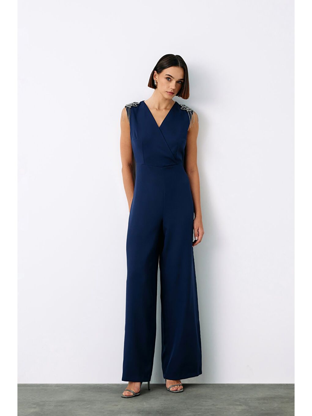 Aksesuar Detaylı Tulum - Lacivert-4