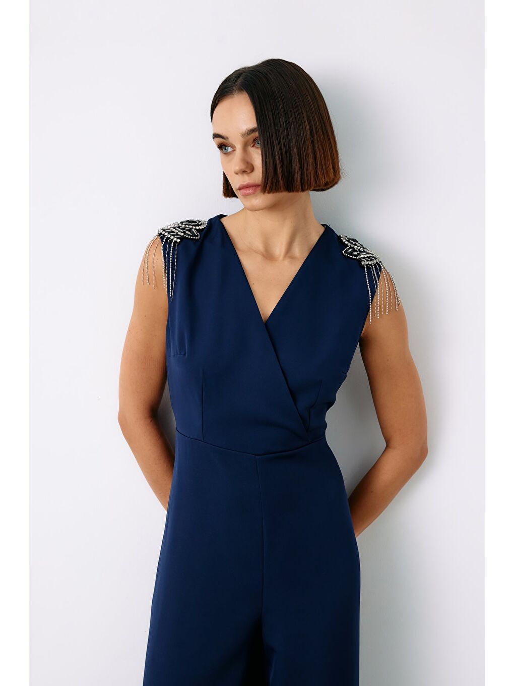 Aksesuar Detaylı Tulum - Lacivert-5