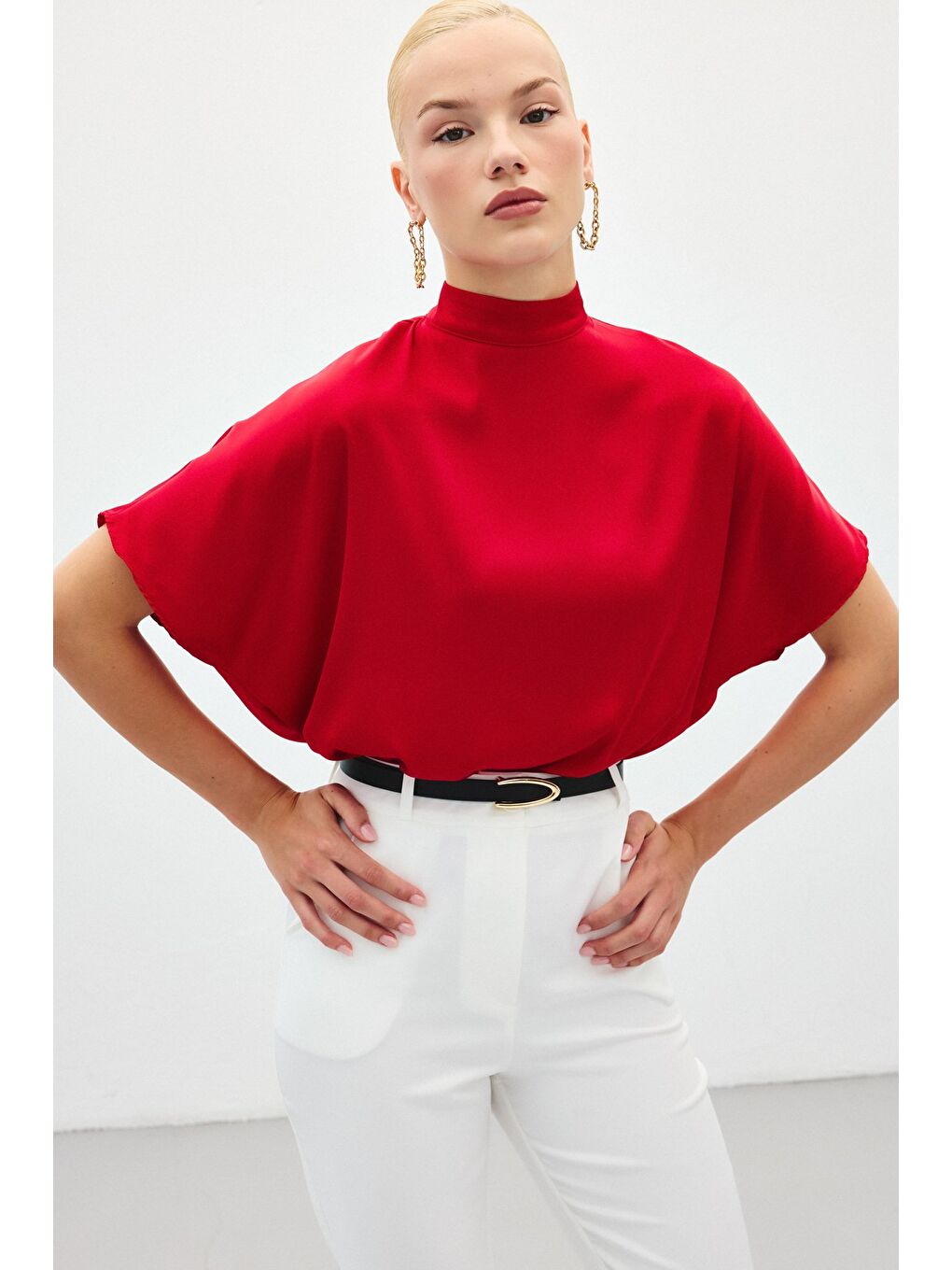 Yarasa Kol Salaş Bluz - Kırmızı-1