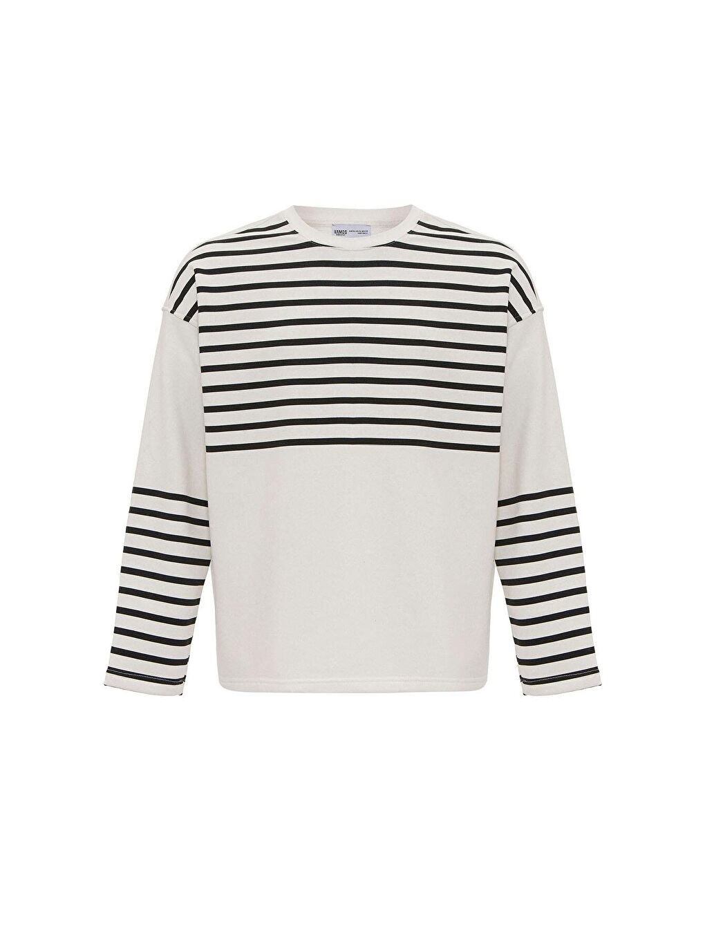 Çizgili Şerit Detaylı Oversize Sweatshirt Ekru-1