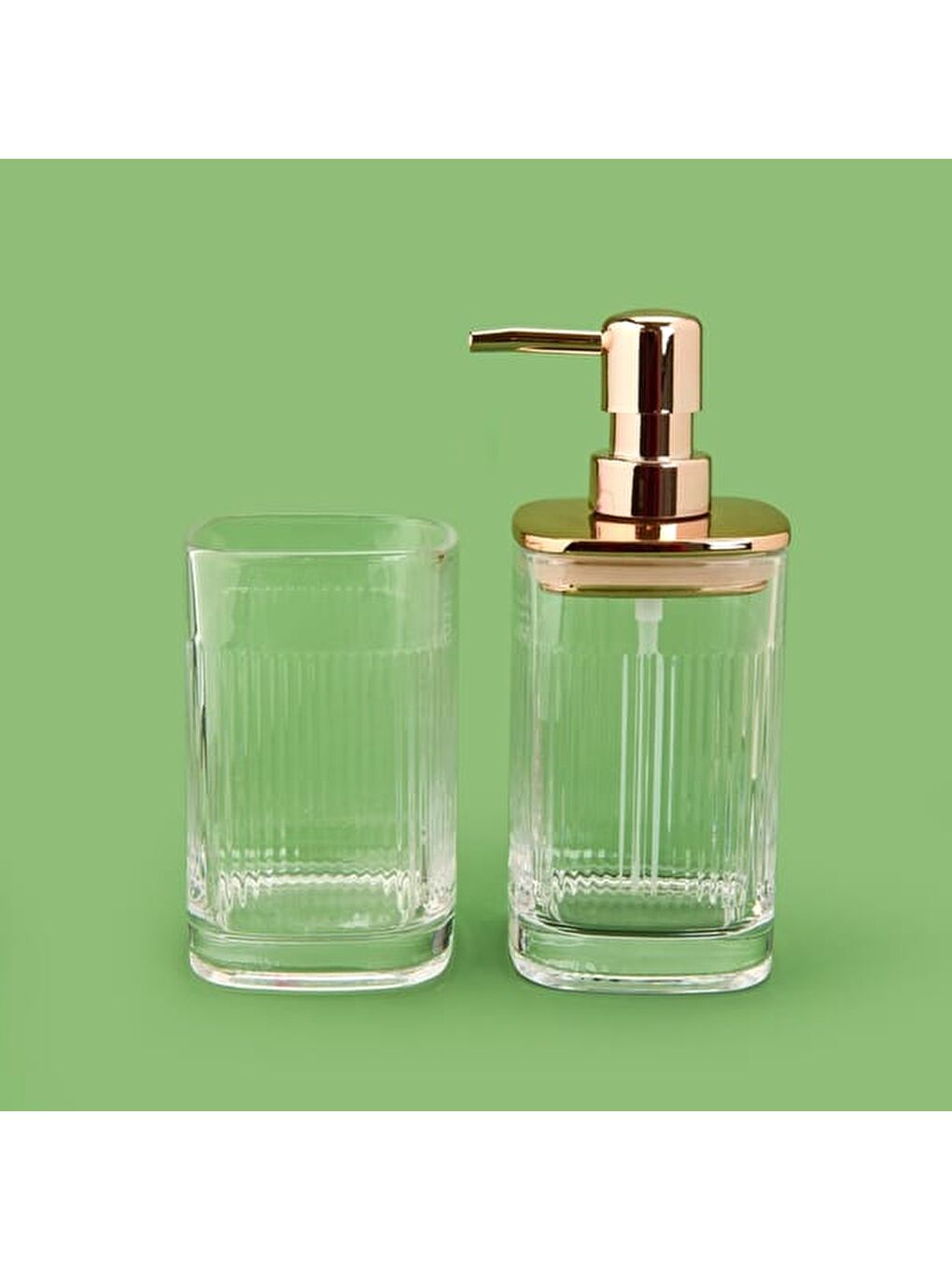 Renksiz Bath 2'li Banyo Sıvı Sabunluk Seti - Altın / Şeffaf-5