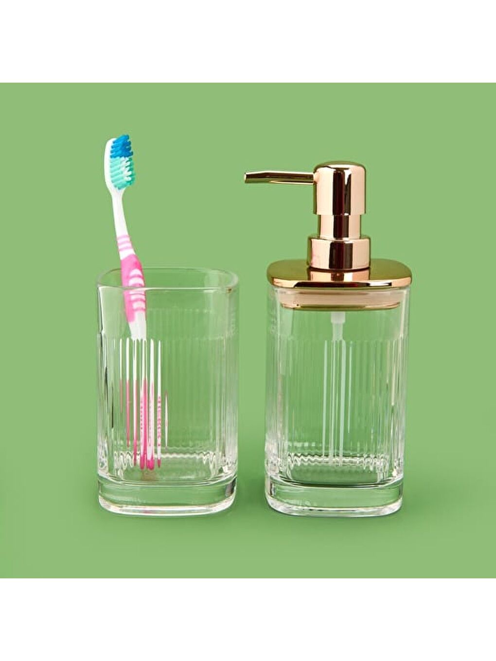 Renksiz Bath 2'li Banyo Sıvı Sabunluk Seti - Altın / Şeffaf-8