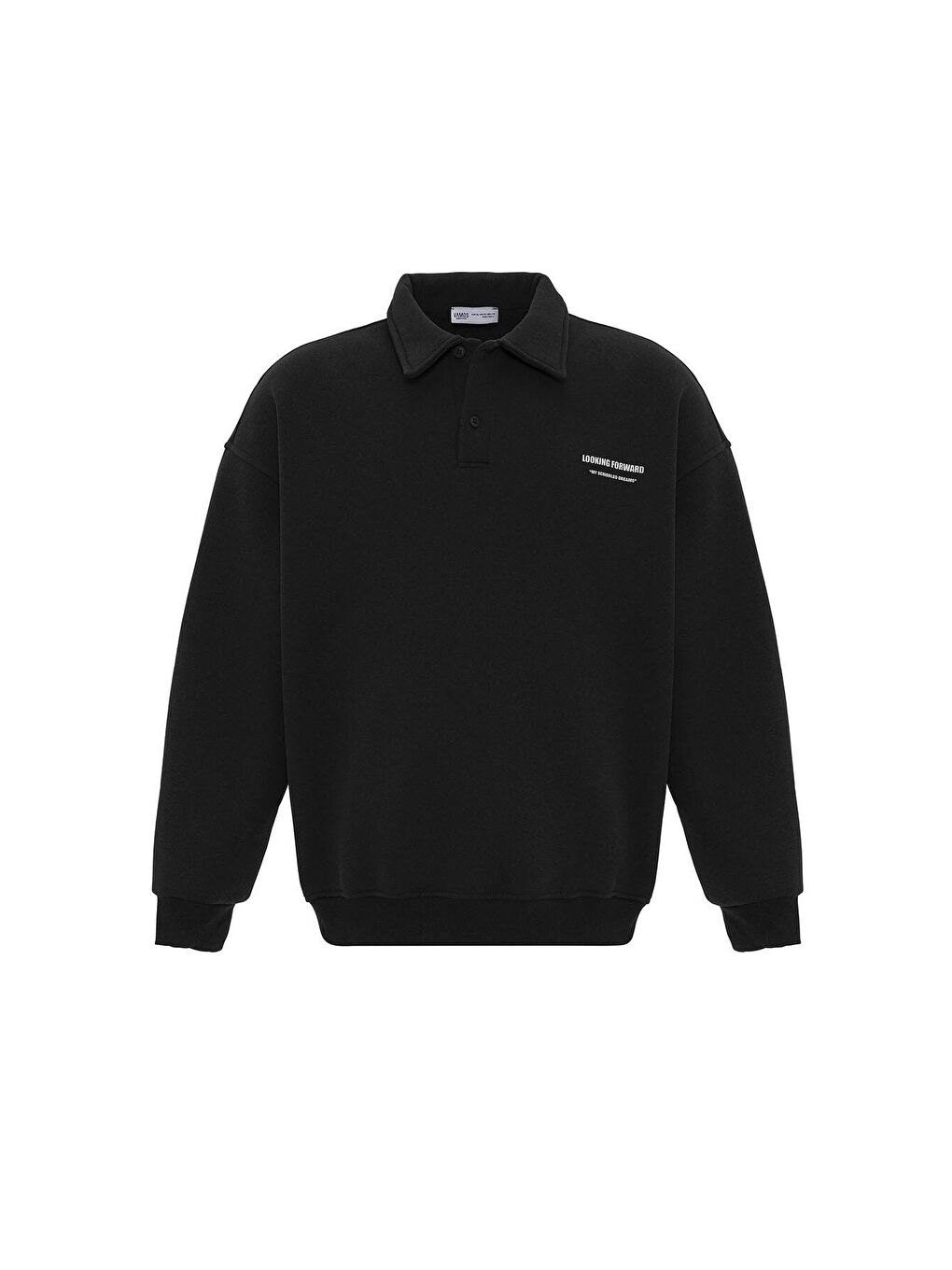 Siyah Polo Yaka Baskılı Oversize Erkek Sweatshirt-6