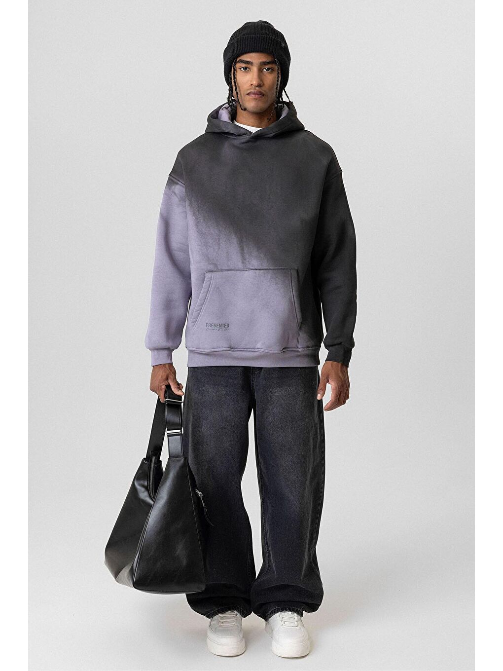 Renk Geçişli Oversize Kapüşonlu Erkek Hoodie Lila