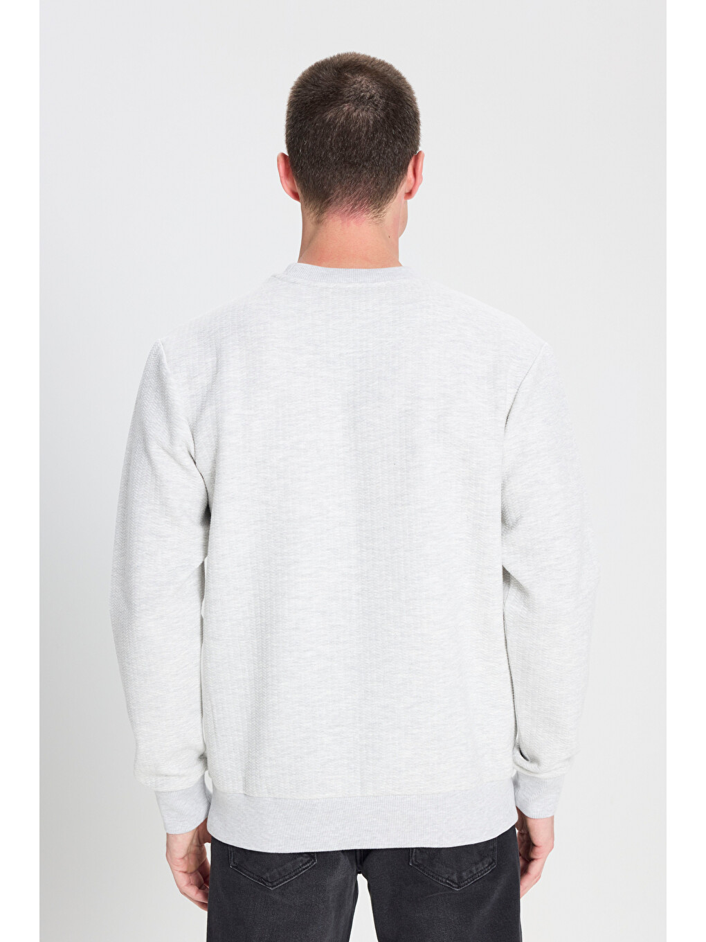 Regular Fit Bisiklet Yaka Gri Melanj Sweatshirt-4
