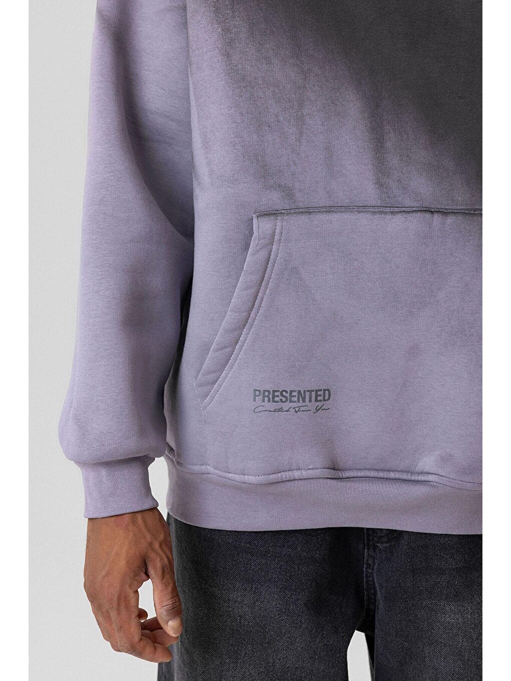 Renk Geçişli Oversize Kapüşonlu Erkek Hoodie Lila-3