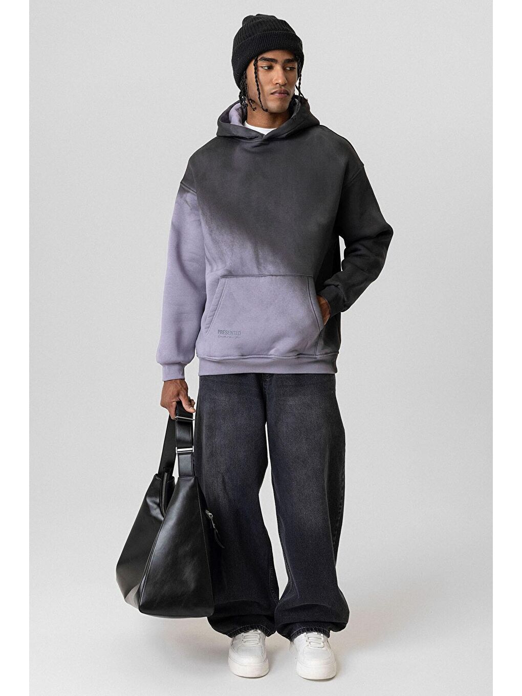 Renk Geçişli Oversize Kapüşonlu Erkek Hoodie Lila-4