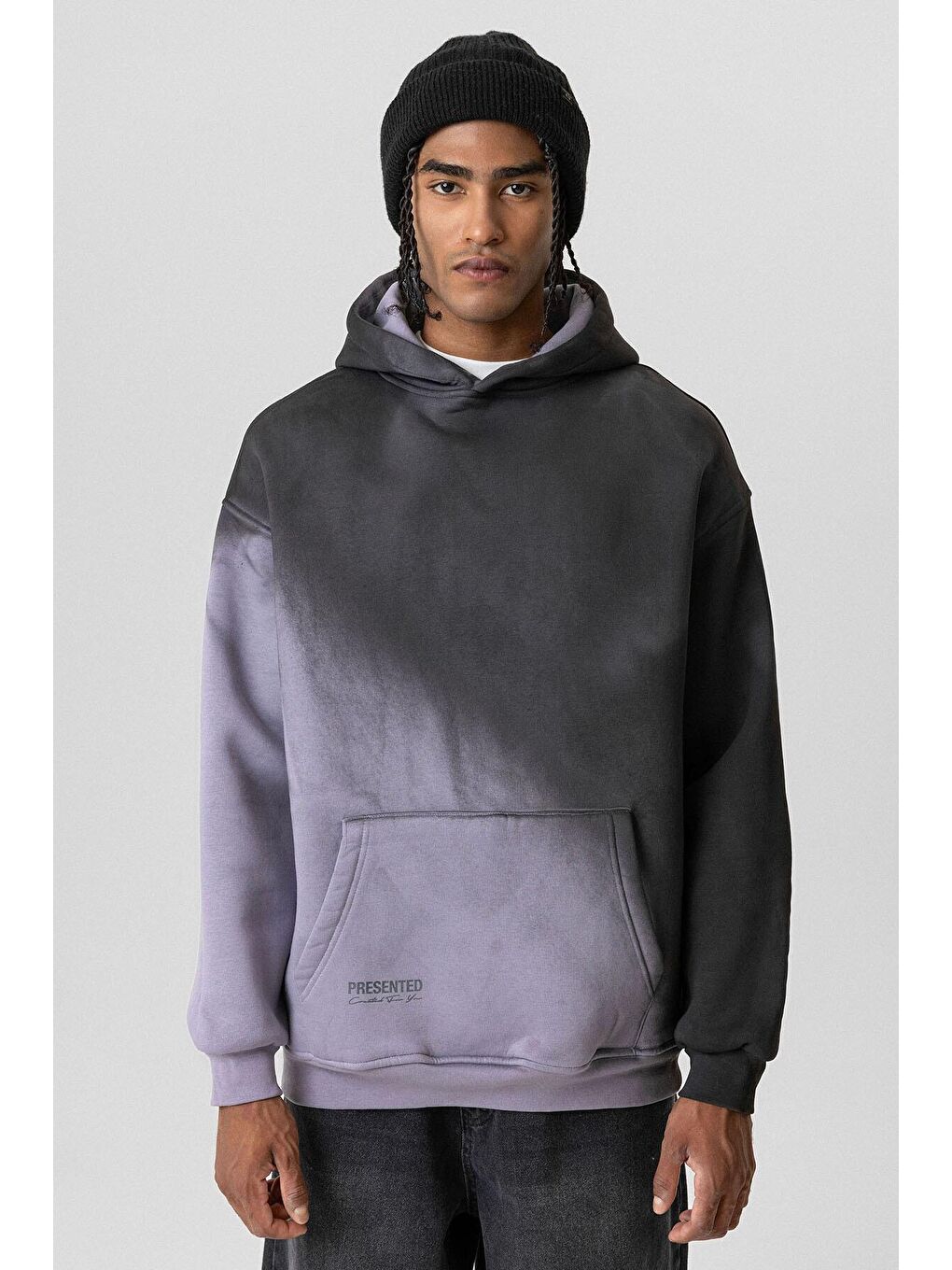 Renk Geçişli Oversize Kapüşonlu Erkek Hoodie Lila-7