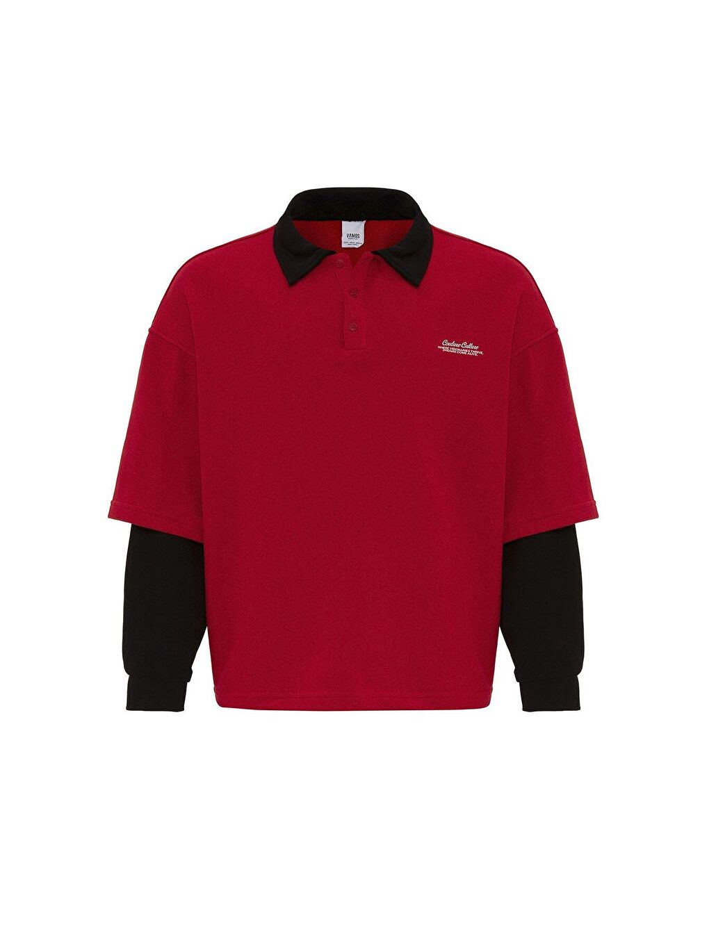 Polo Yaka Çift Kol Detaylı Oversize Sweatsıhrt Kırmızı