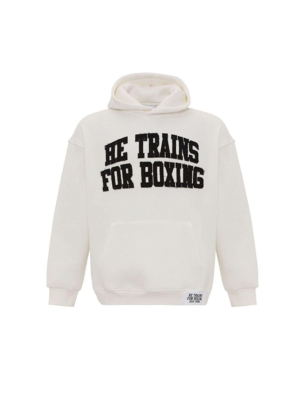 Yazı Baskılı Oversize Kapüşonlu Erkek Hoodie Ekru-6