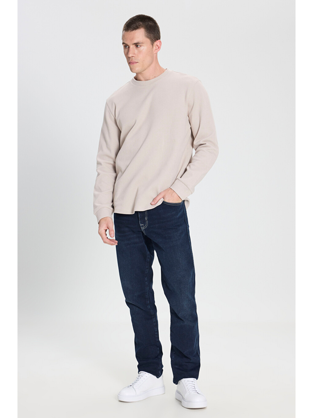 Regular Fit Bisiklet Yaka Bej Tişört-2