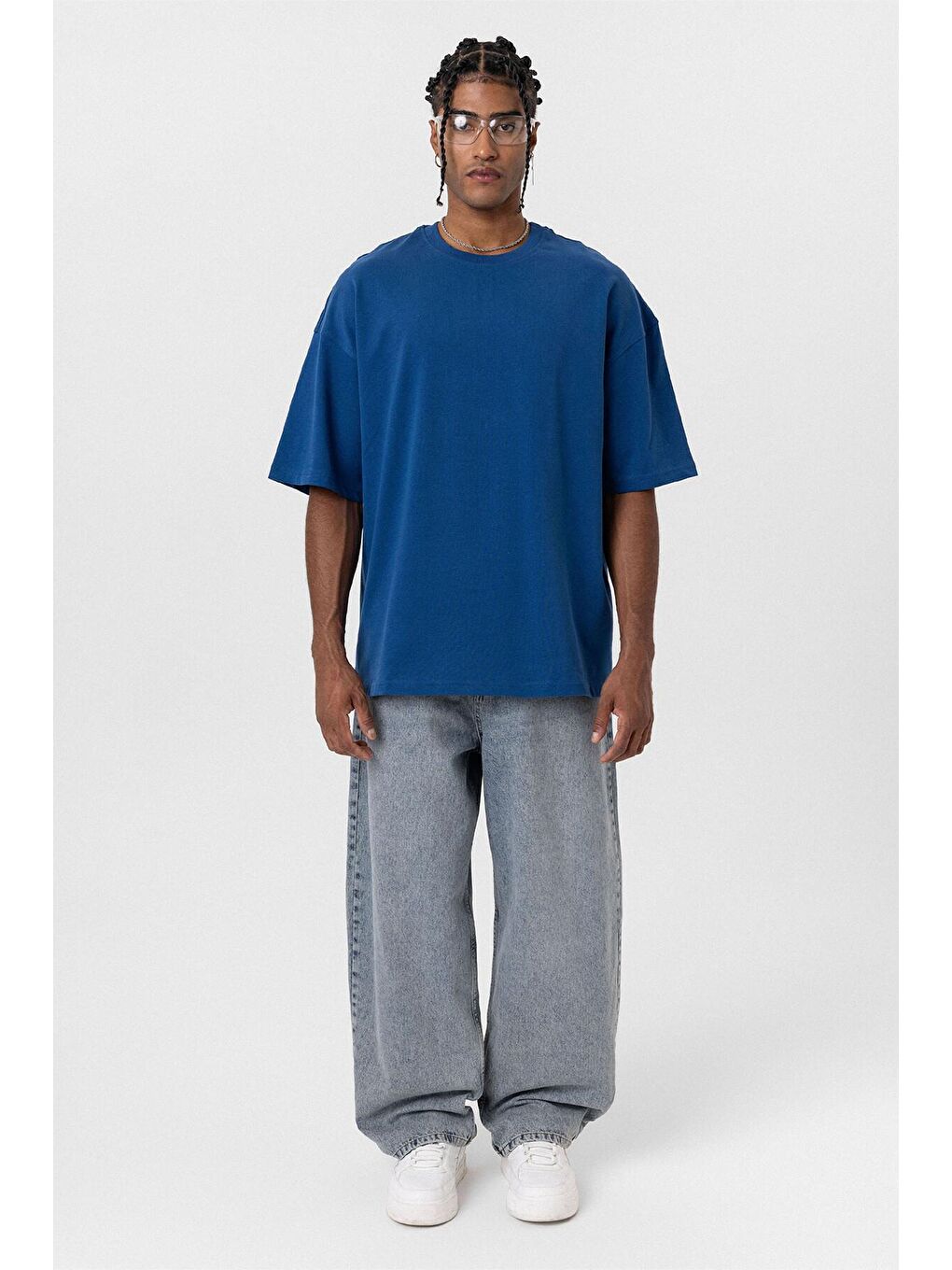 Basıc Oversize Tişört İndigo-2