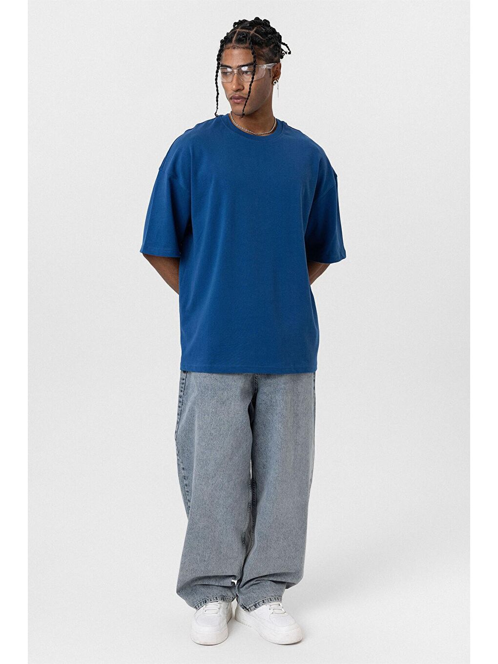 Basıc Oversize Tişört İndigo-3