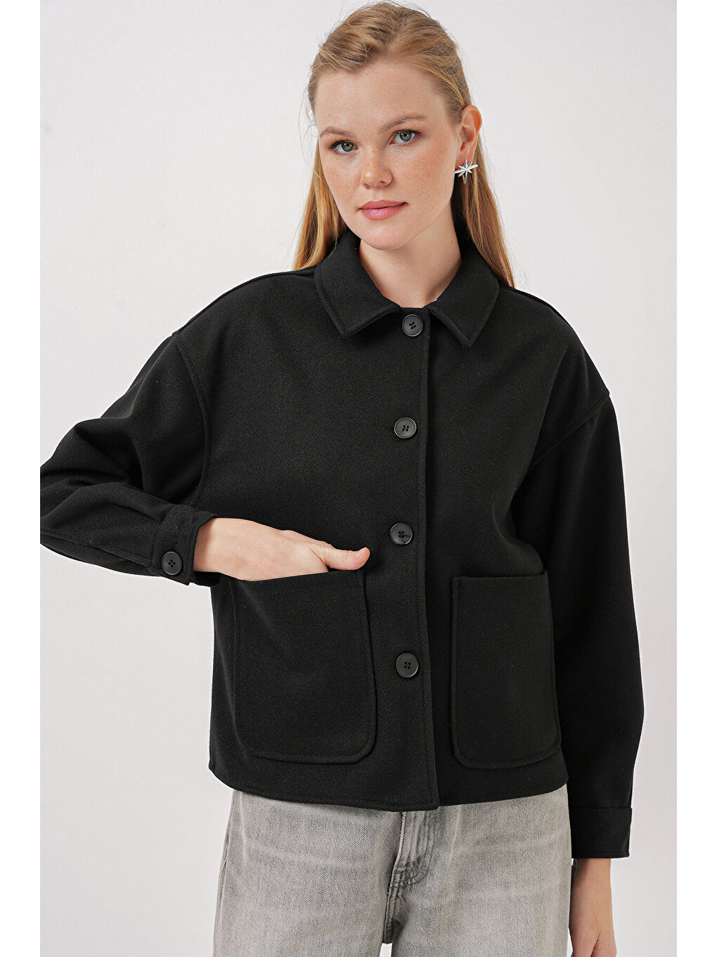 0713 Kadın Kaşe Ceket - Siyah-2