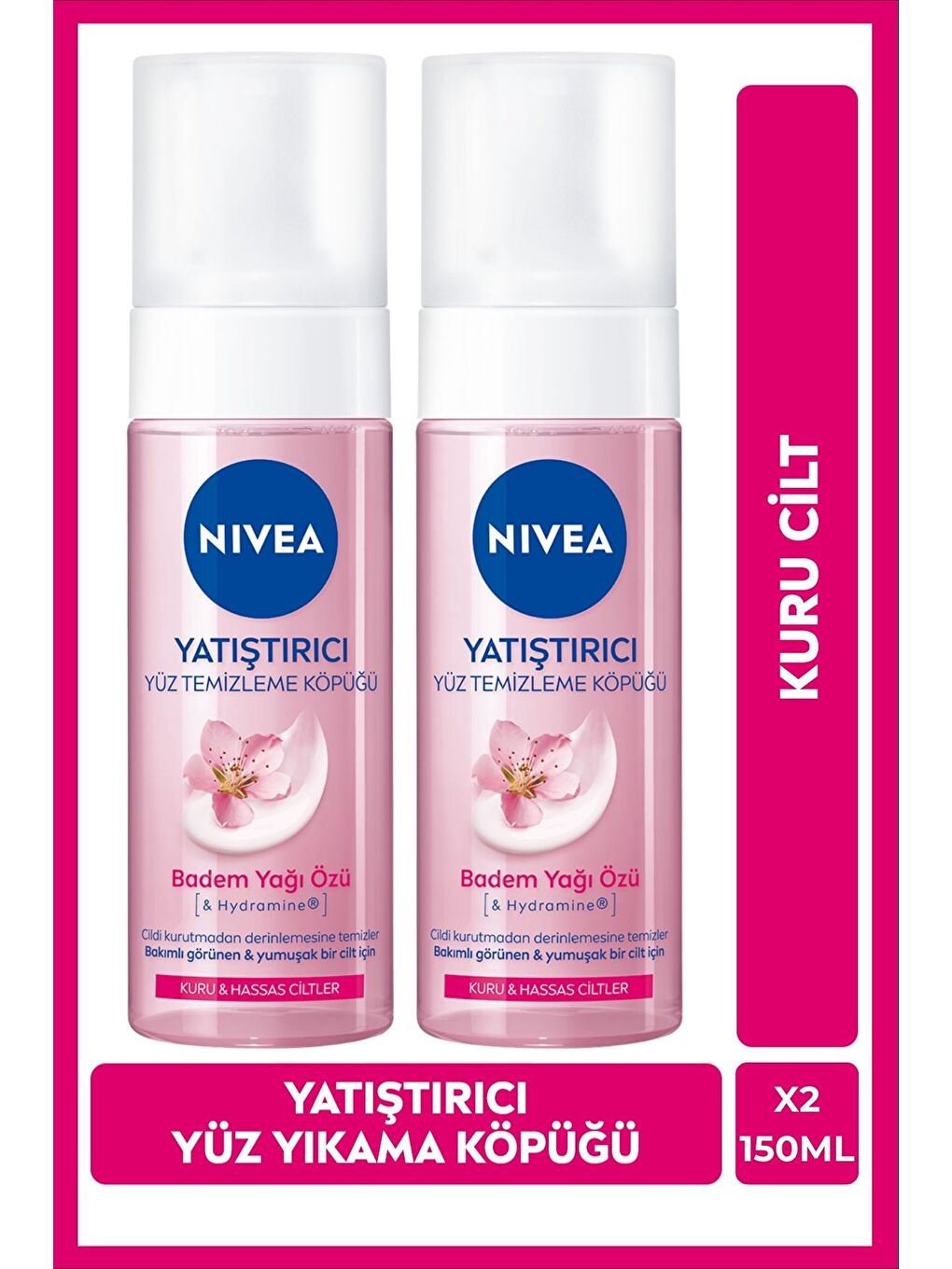 Yatıştırıcı Yüz Temizleme Köpüğü 150ml, Kuru ve Hassas Ciltler, Pamuk Hediyelİ, X2 Adet