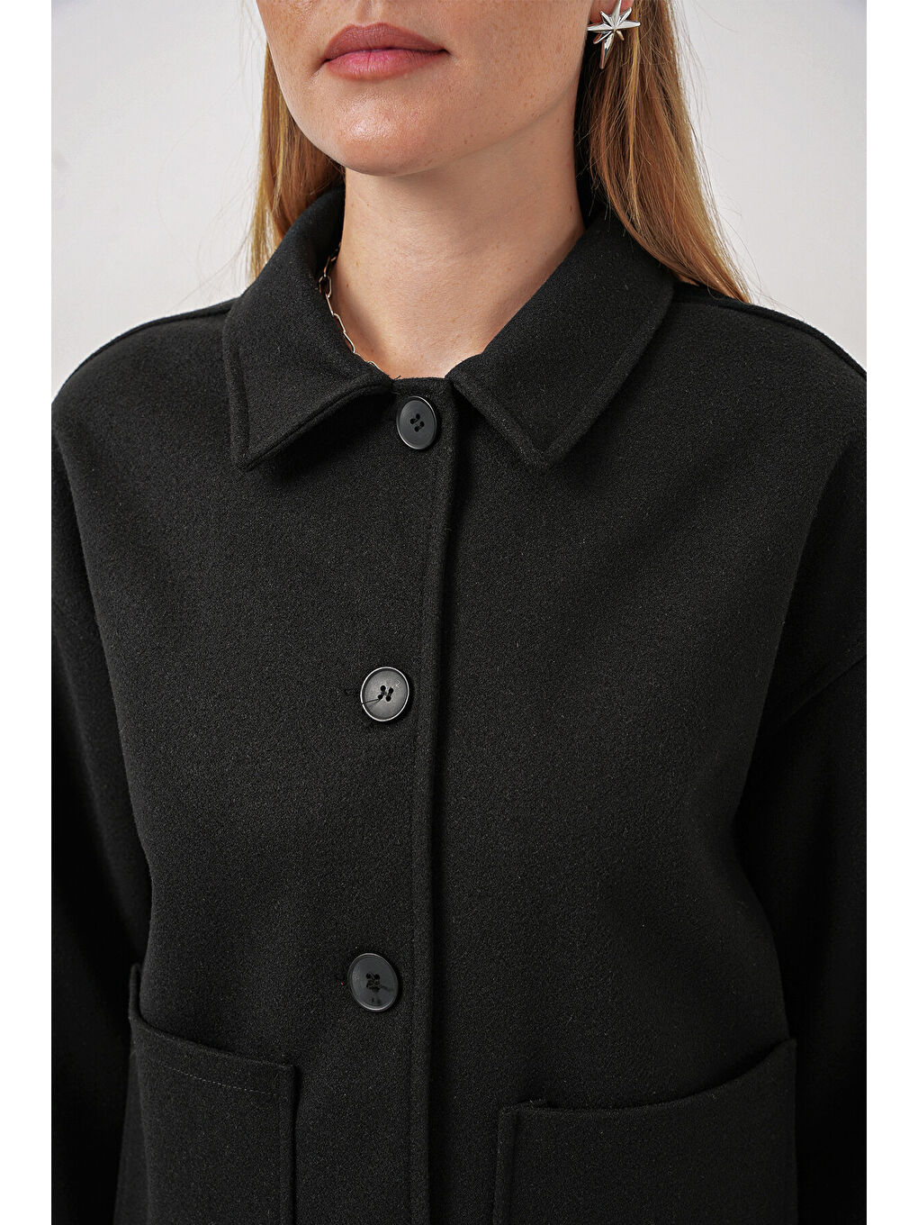 0713 Kadın Kaşe Ceket - Siyah-3