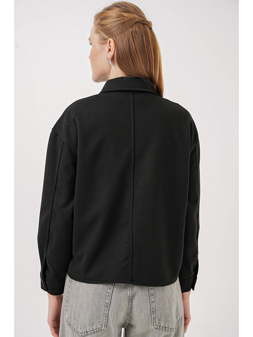 0713 Kadın Kaşe Ceket - Siyah-4