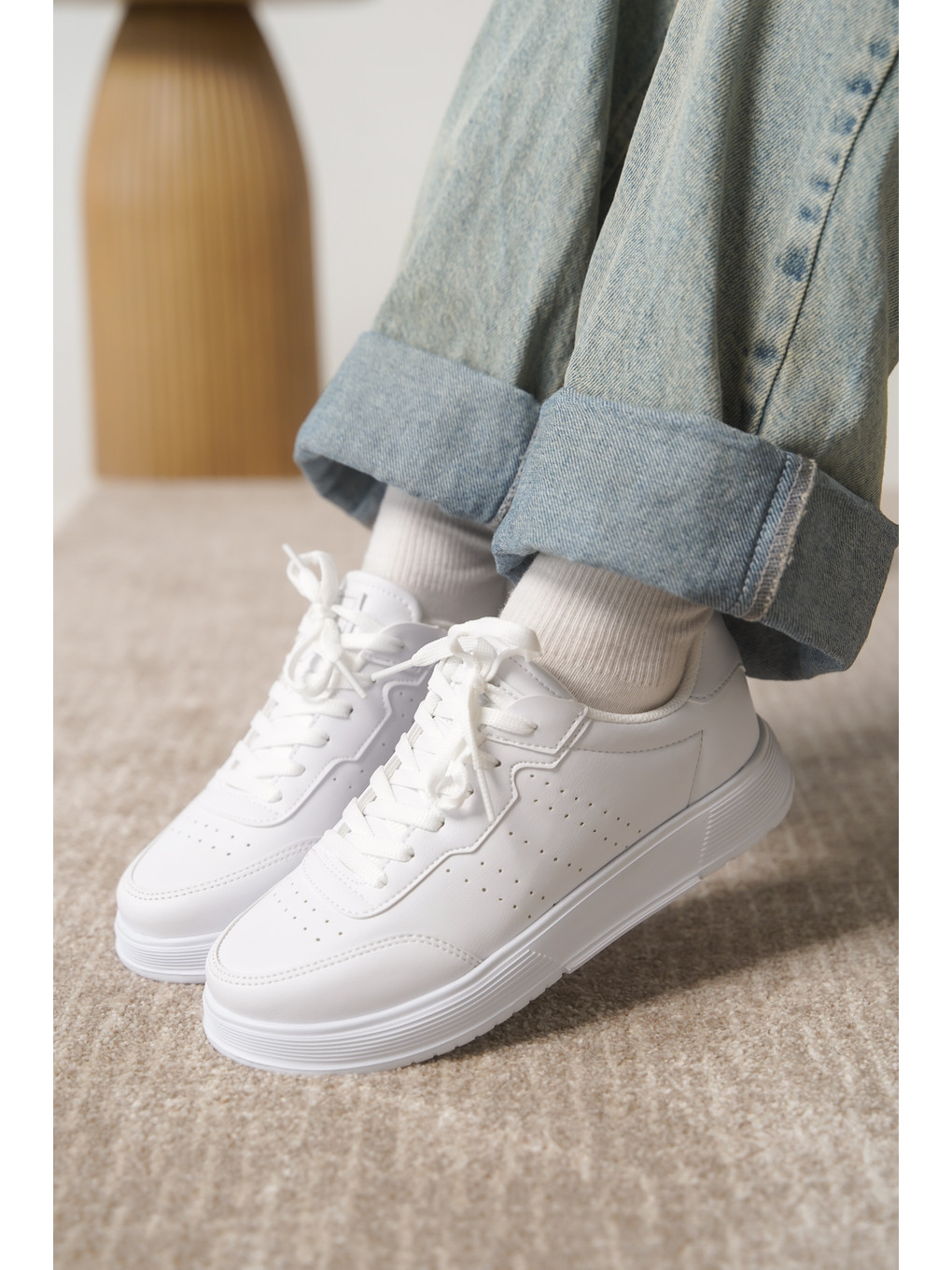 Beyaz D0158 Günlük Ortopedik Kadın Sneaker Spor Ayakkabı-1