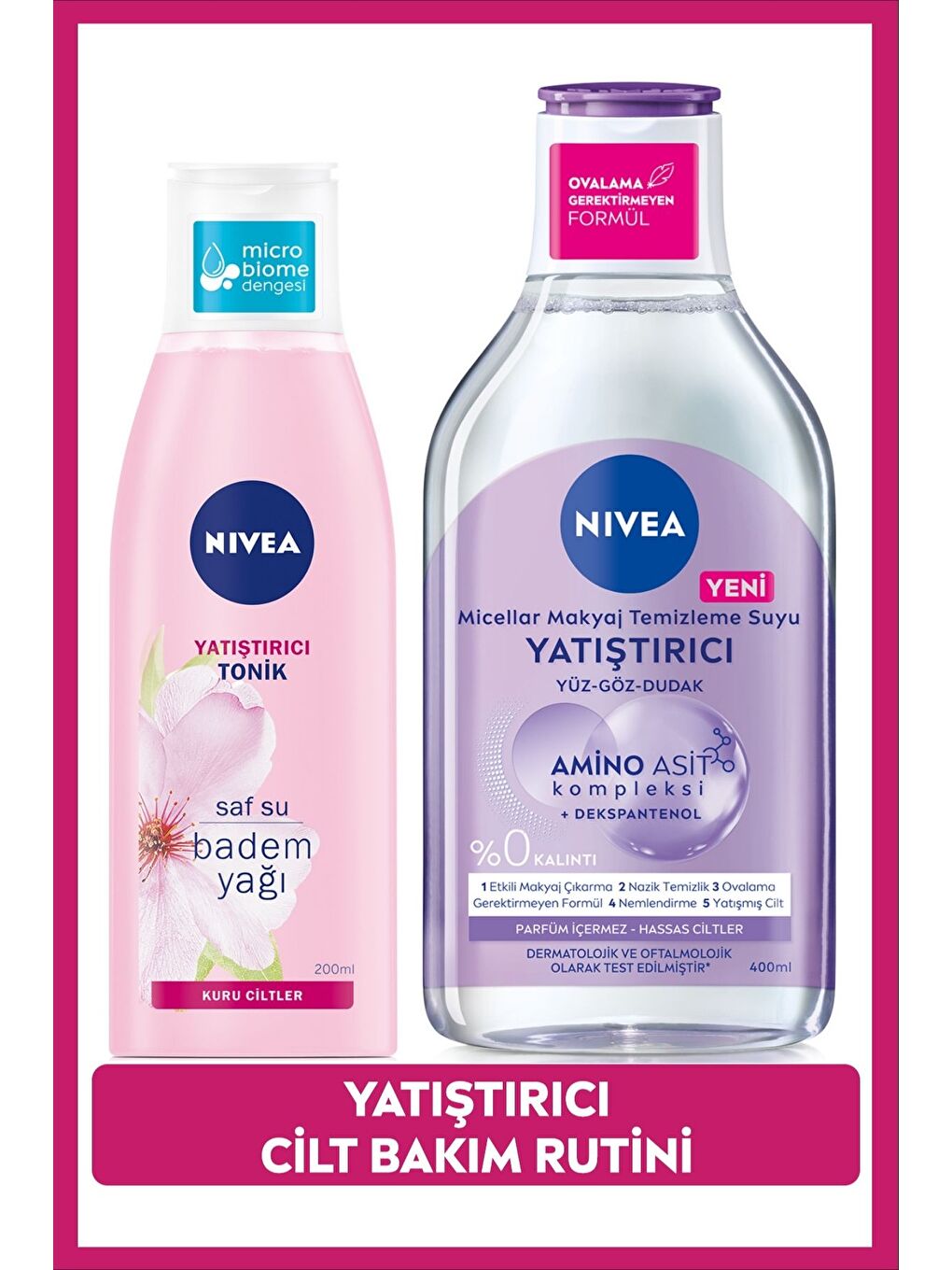 NIVEA Yatıştırıcı Micellar Makyaj Temizleme Suyu 400ml Ve Aqua Rose Nemlendirici Tonik 200ml, Hassas Cilt