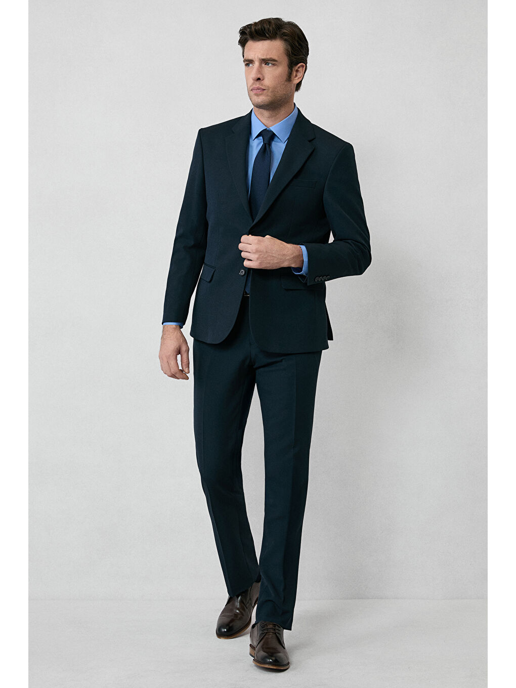 Lacivert 4 Drop Relaxed Fit Rahat Kesim Mevsimlik Mono Yaka Elastanlı Esnek Takım Elbise-1