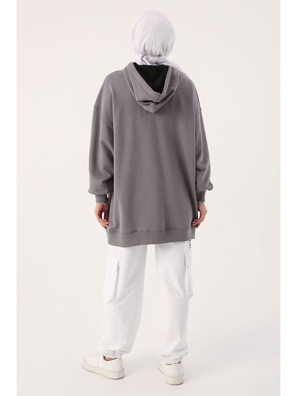 ALLDAY Gri Oversize Kapüşonlu Kanguru Cepli Sweat Tunik - 2