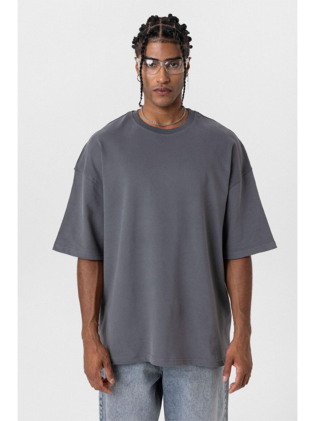 Gri Basıc Oversize Tişört Füme