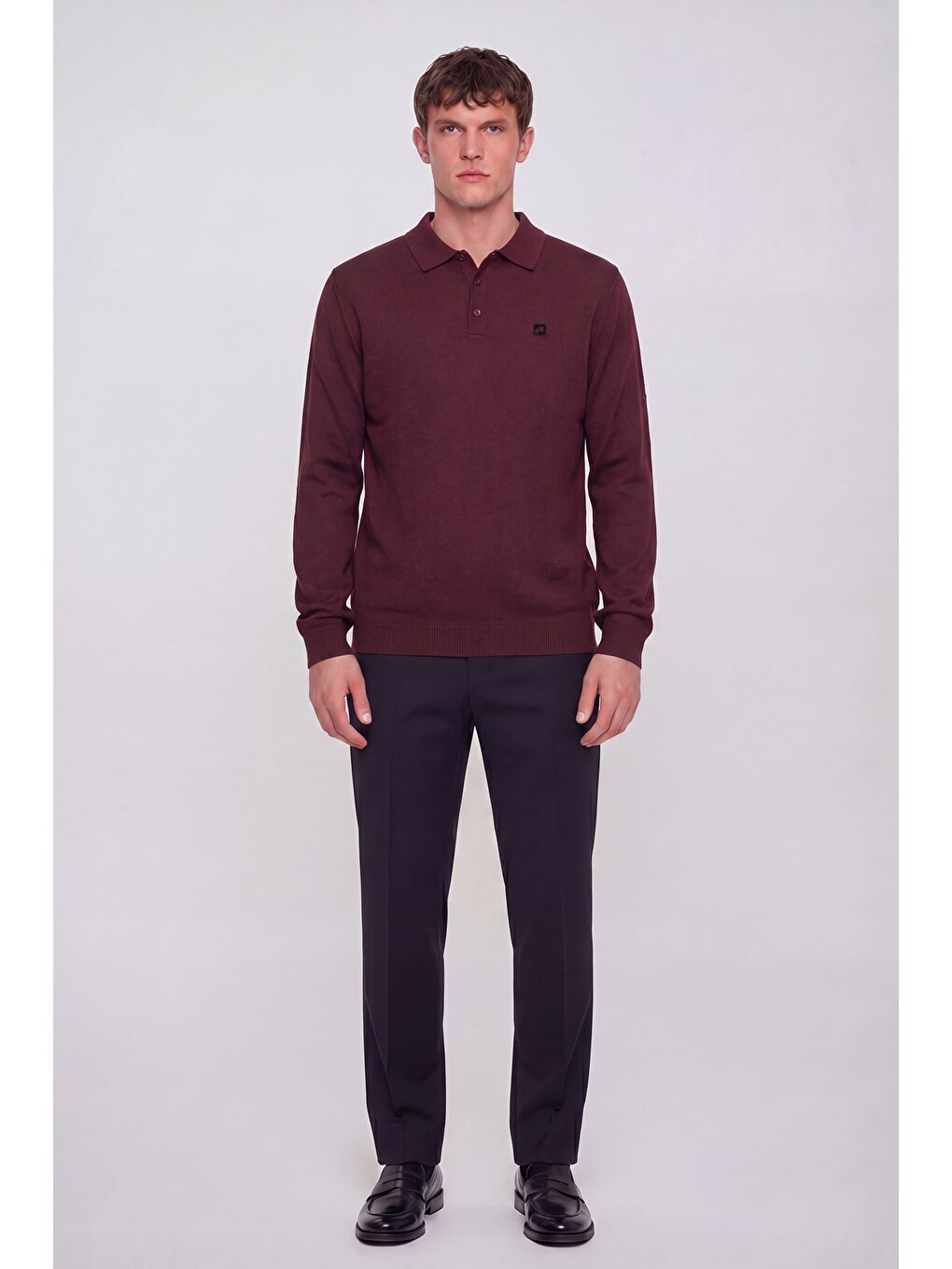 Bordo Regular Fit Pamuklu Polo Yaka Triko Kazak-1
