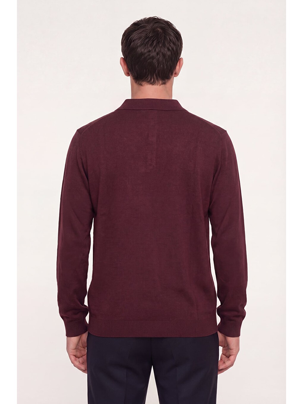 Bordo Regular Fit Pamuklu Polo Yaka Triko Kazak-3
