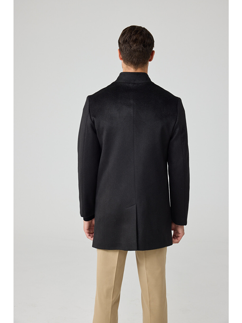 Erkek Relaxed-fit Premium Yün Kaşe Kaban Siyah 4351dngr-5