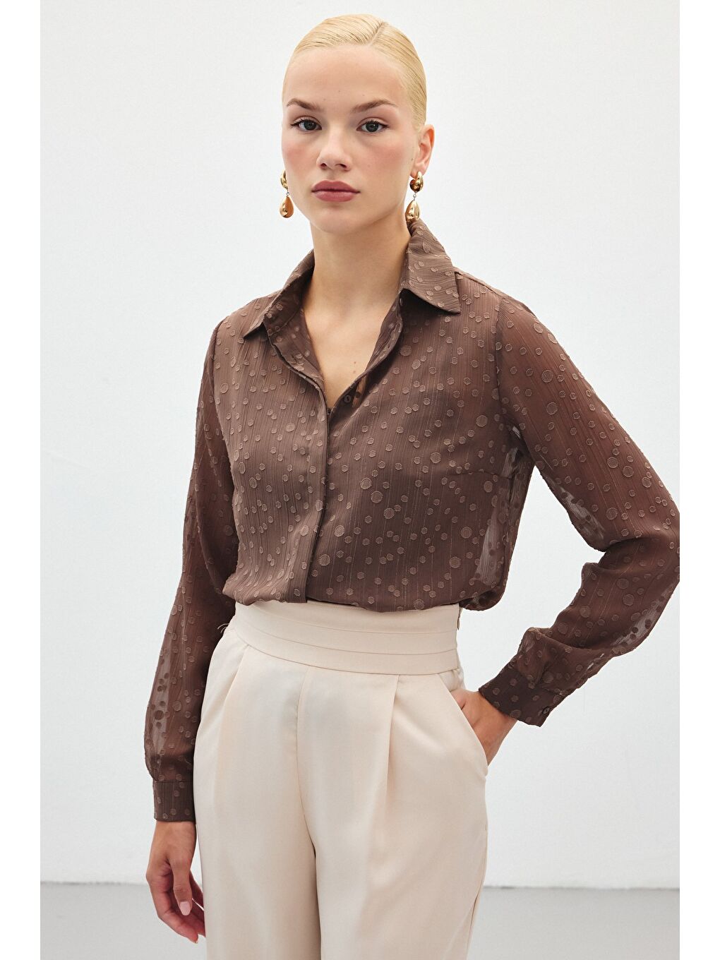 Kahverengi Desenli Klasik Gömlek - Kahve
