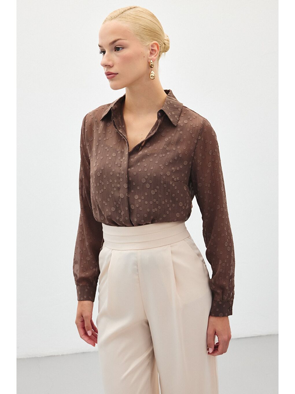 Kahverengi Desenli Klasik Gömlek - Kahve-1