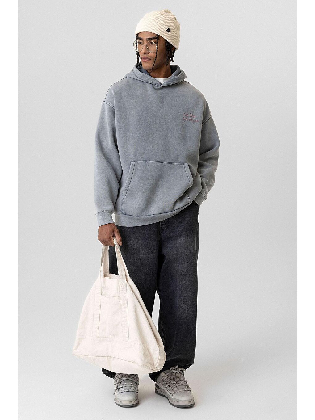 Oversıze Hoodıe Açık Gri-3