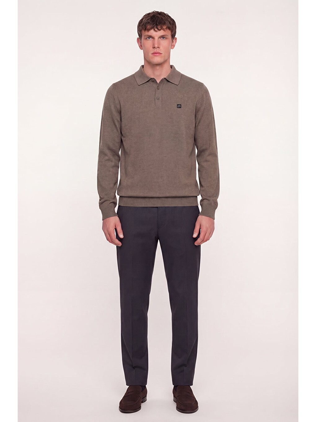 Bej Vizon Regular Fit Pamuklu Polo Yaka Triko Kazak-1