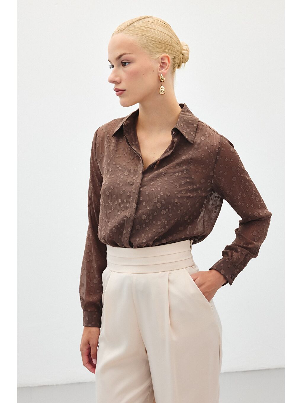 Kahverengi Desenli Klasik Gömlek - Kahve-2