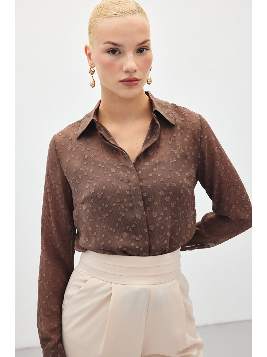 Kahverengi Desenli Klasik Gömlek - Kahve-3