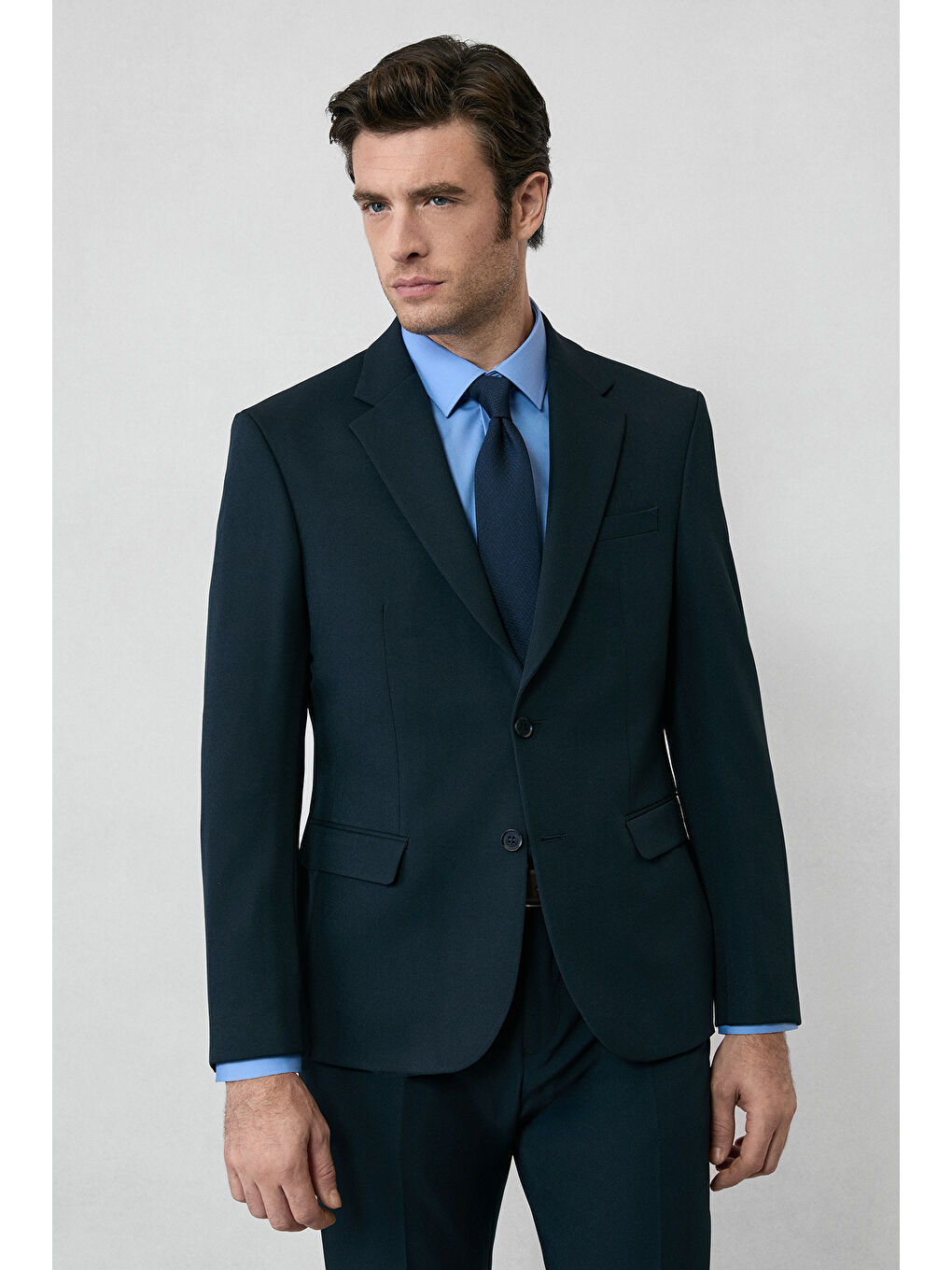 Lacivert 4 Drop Relaxed Fit Rahat Kesim Mevsimlik Mono Yaka Elastanlı Esnek Takım Elbise-3