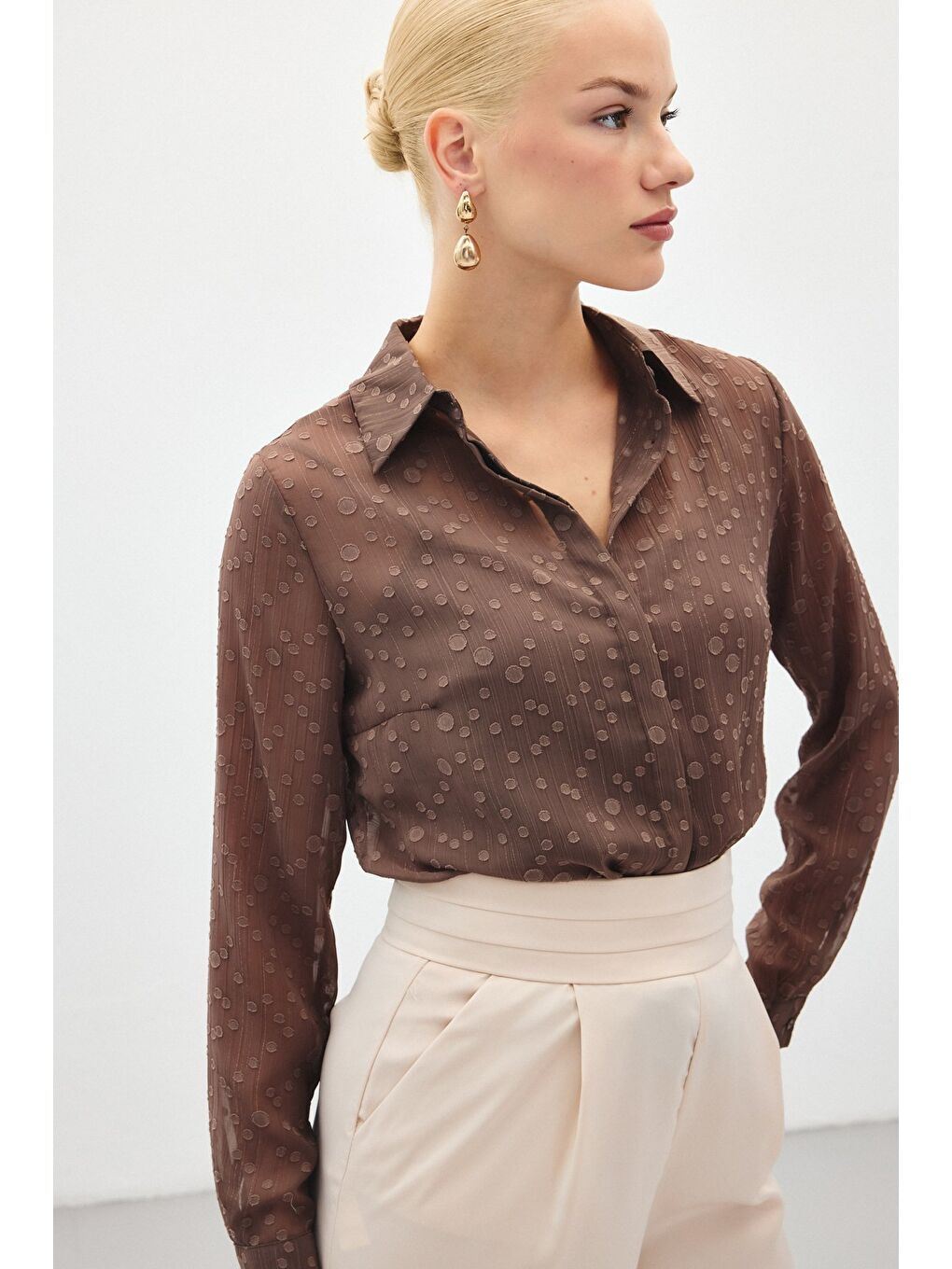 Kahverengi Desenli Klasik Gömlek - Kahve-4