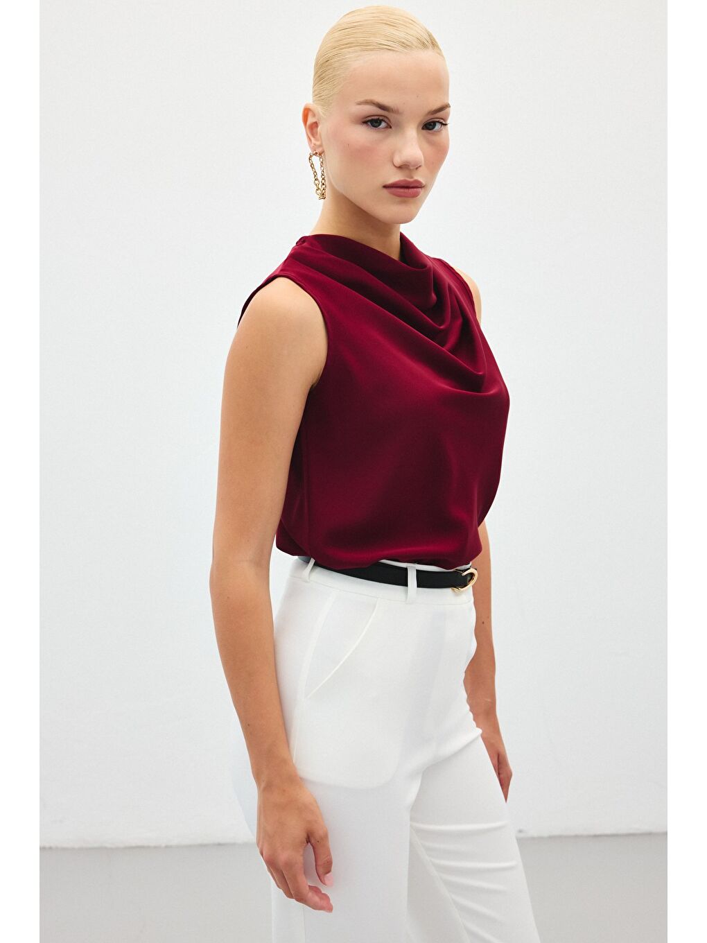 Degaje Yaka Kolsuz Bluz - Bordo-5