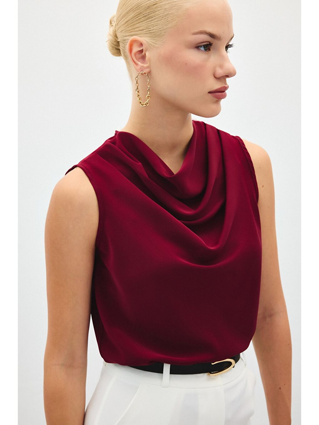 Degaje Yaka Kolsuz Bluz - Bordo-6