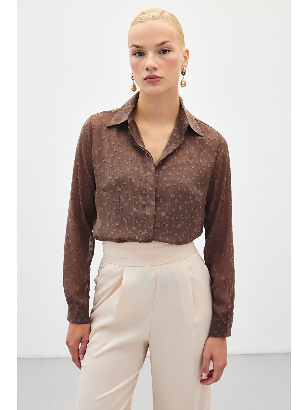 Kahverengi Desenli Klasik Gömlek - Kahve-5