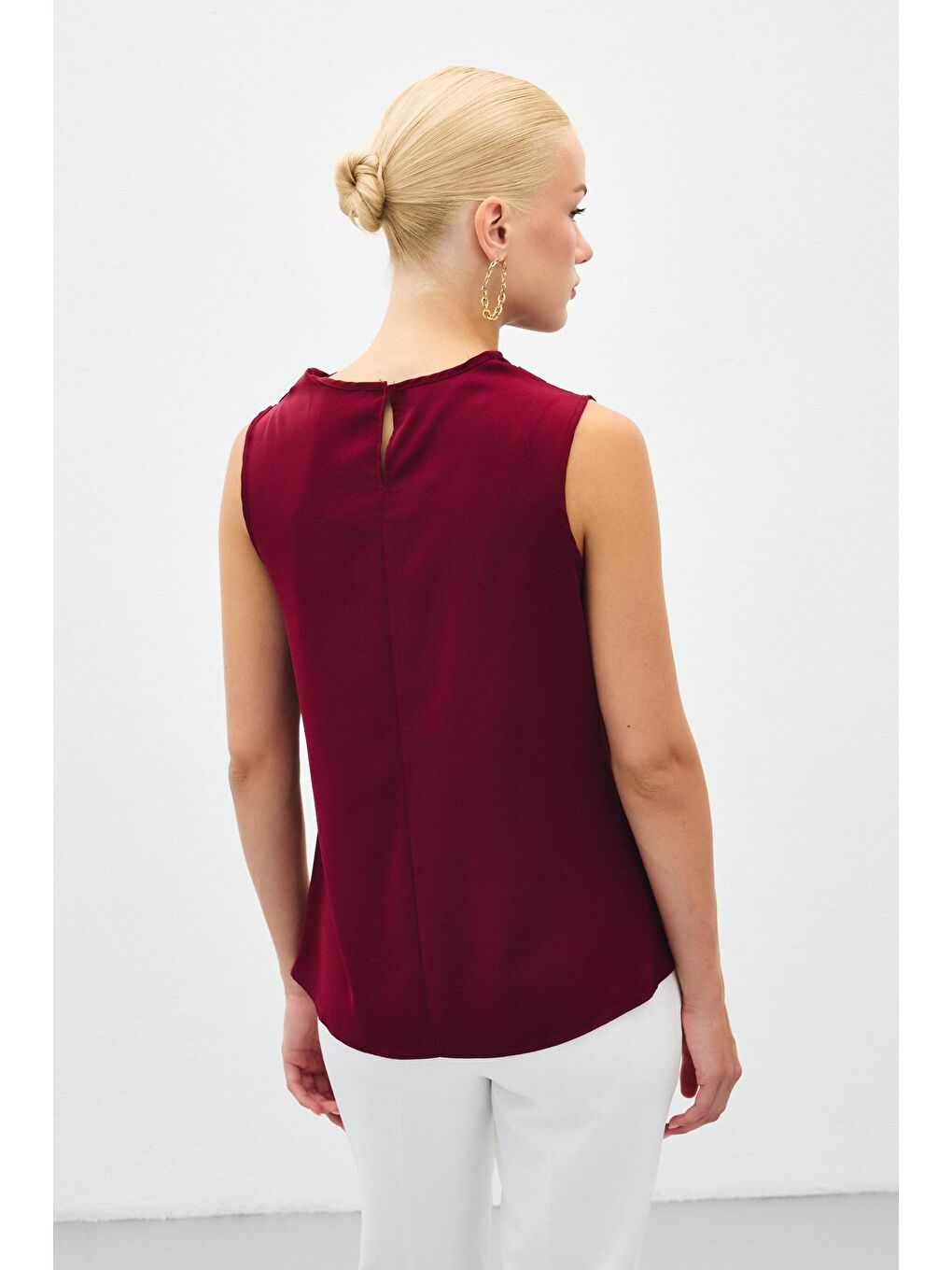 Degaje Yaka Kolsuz Bluz - Bordo-7