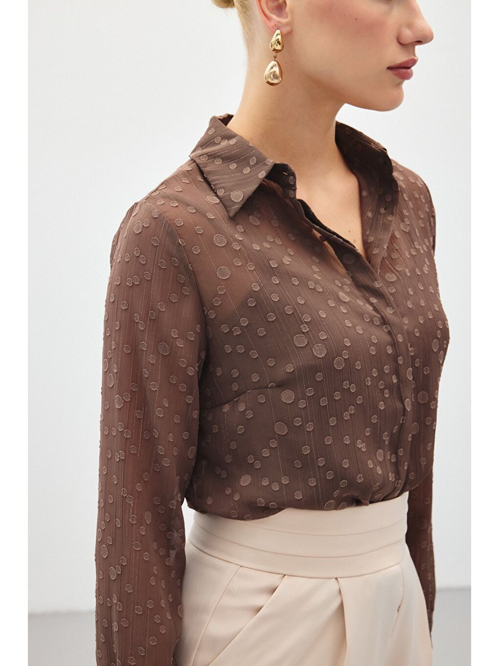 Kahverengi Desenli Klasik Gömlek - Kahve-6